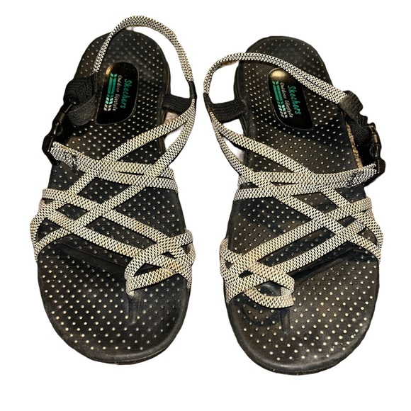 Women's Black and White Strappy Sandals - Picture 1 of 4